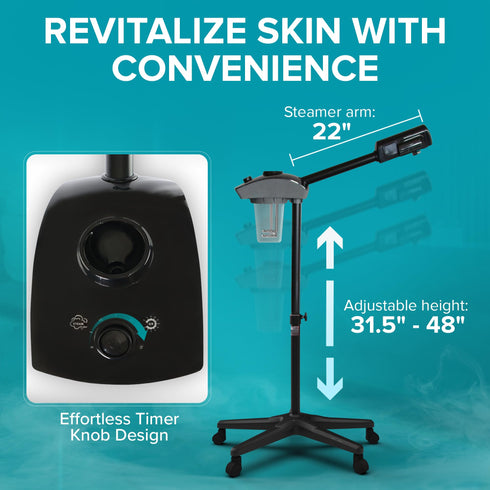 JJ CARE Professional Ozone Facial Steamer, Face Steamer with Thermo Control System, Adjustable Height (31.5" to 41") - Home and Salon Spa Use